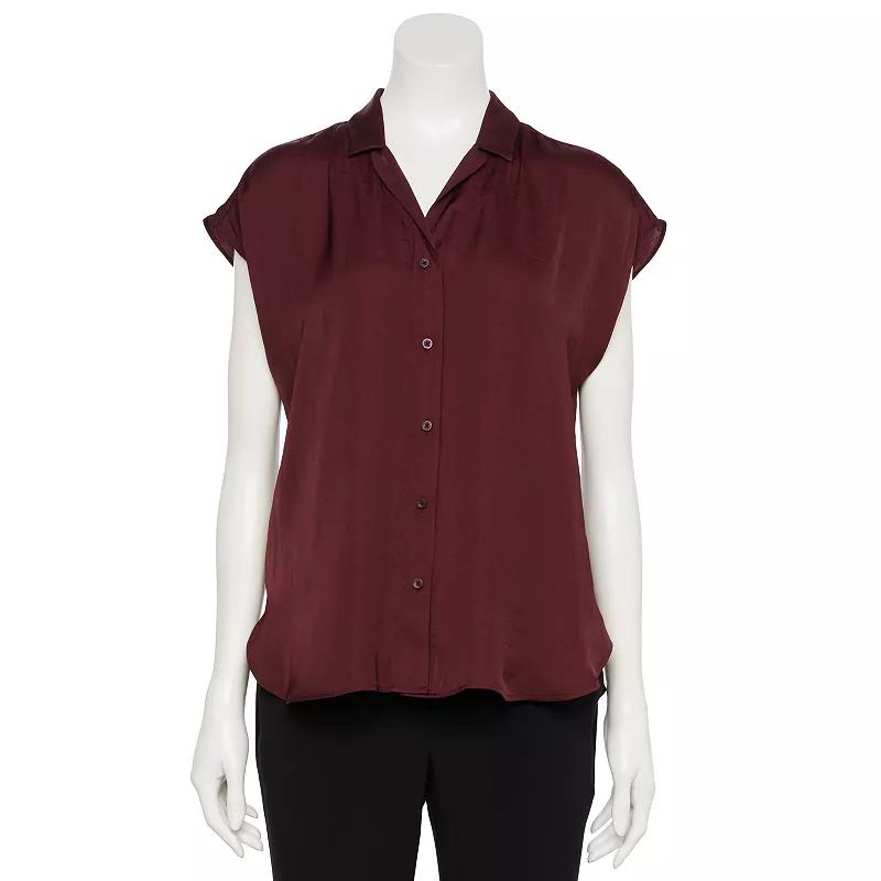 Women's Nine West Adaptive Short Sleeve Button Down Lapel Collar Shirt,  Product Image