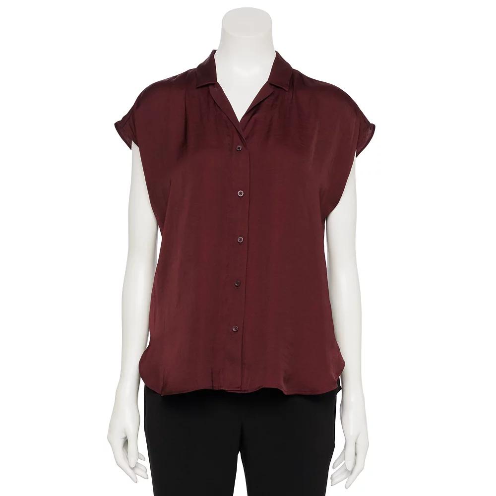 Women's Nine West Adaptive Short Sleeve Button Down Lapel Collar Shirt,  Product Image