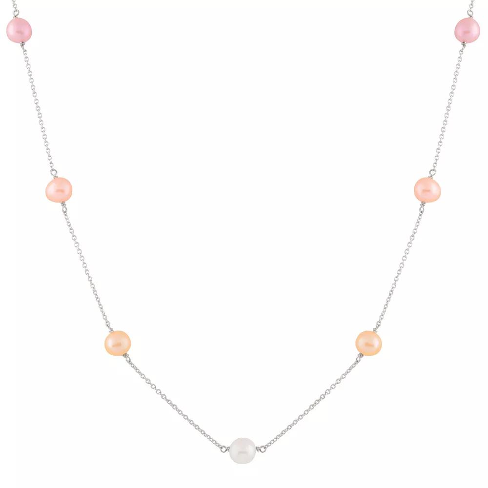 Sterling Silver Freshwater Cultured Pearl Station Necklace, Women's, Size: 18", Silvertone Product Image