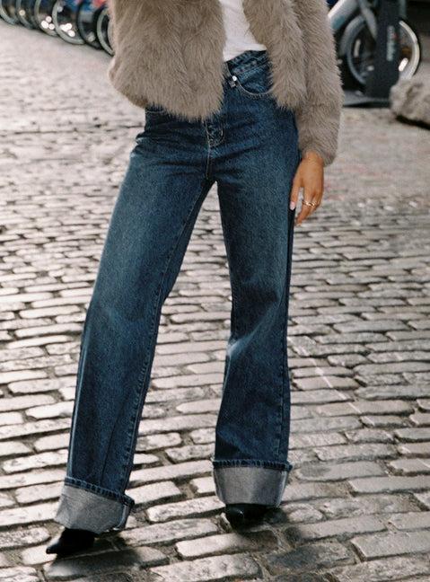 Florida Keys Mid Rise Straight Leg Cuffed Jeans Mid Blue Product Image