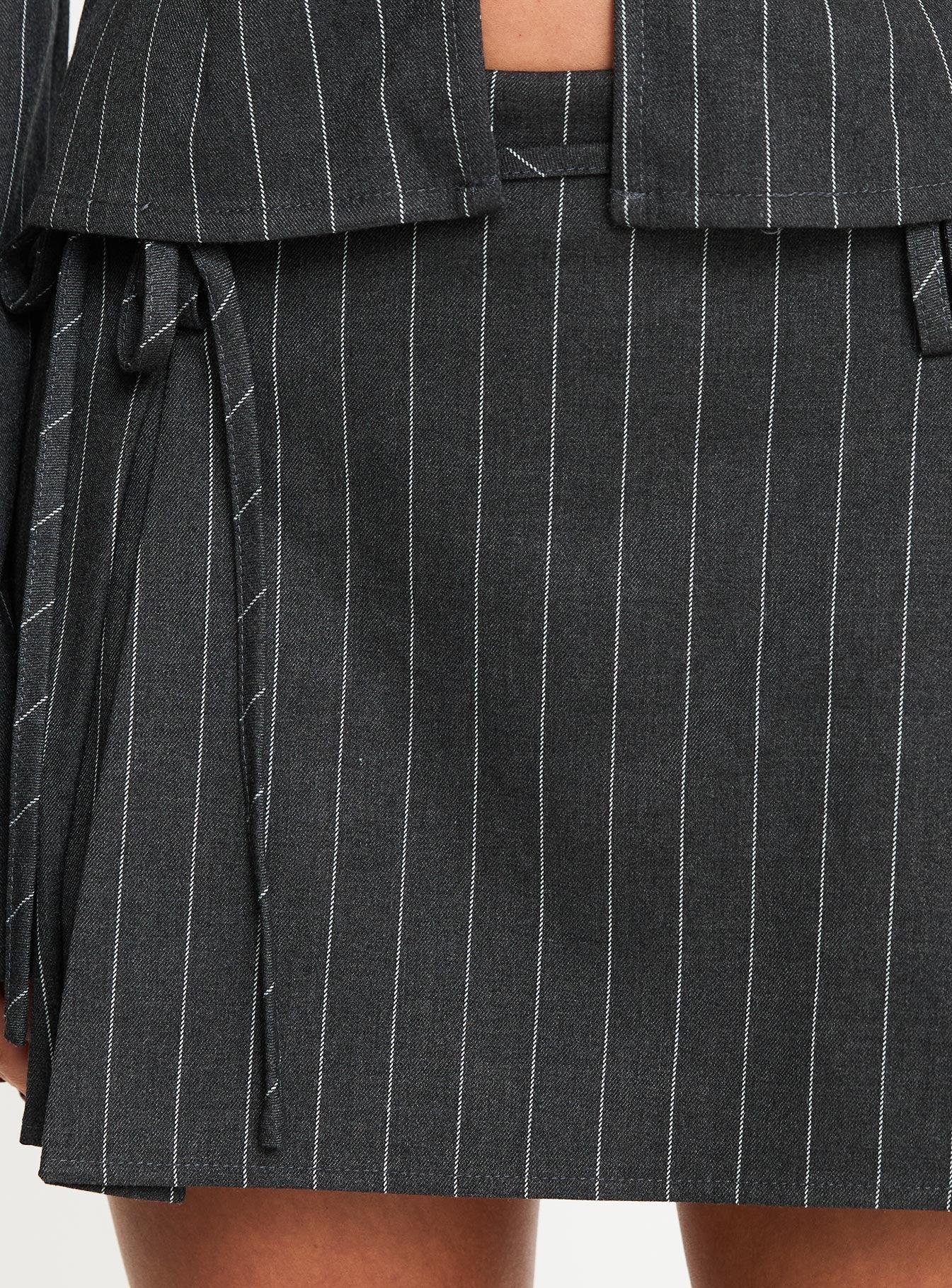 Saraya Pleat Mini Skort Grey Pinstripe Product Image