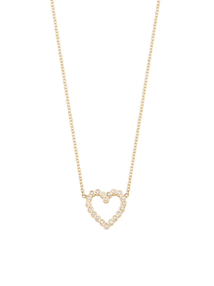 Womens 14K Yellow Gold & Diamond Small Open Heart Pendant Necklace Product Image