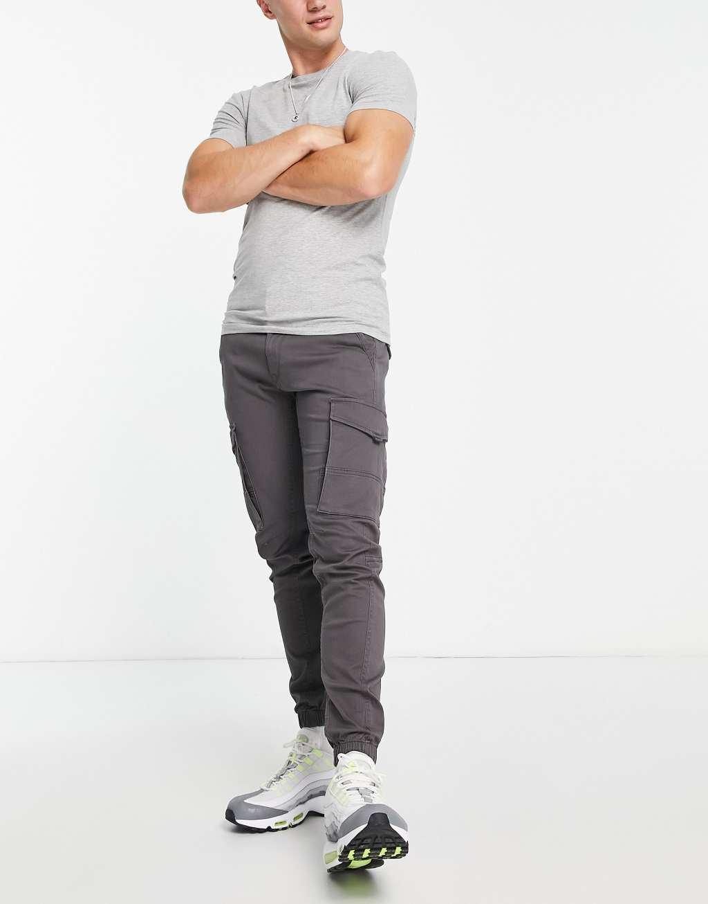 Jack & Jones Intelligence cuffed cargo pants in gray  Product Image