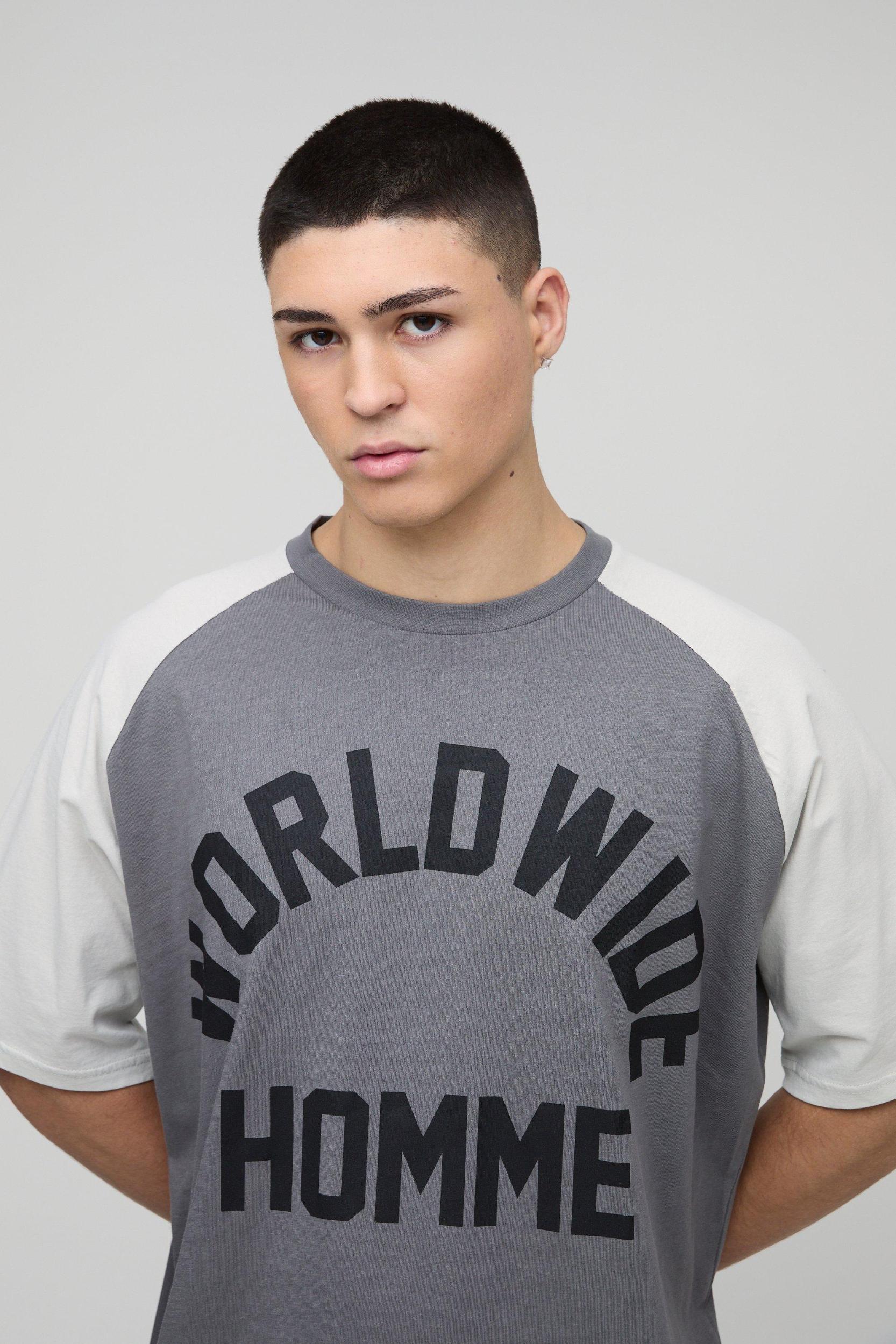 Oversized Boxy Colour Block Worldwide Raglan T-shirt | boohooMAN USA Product Image