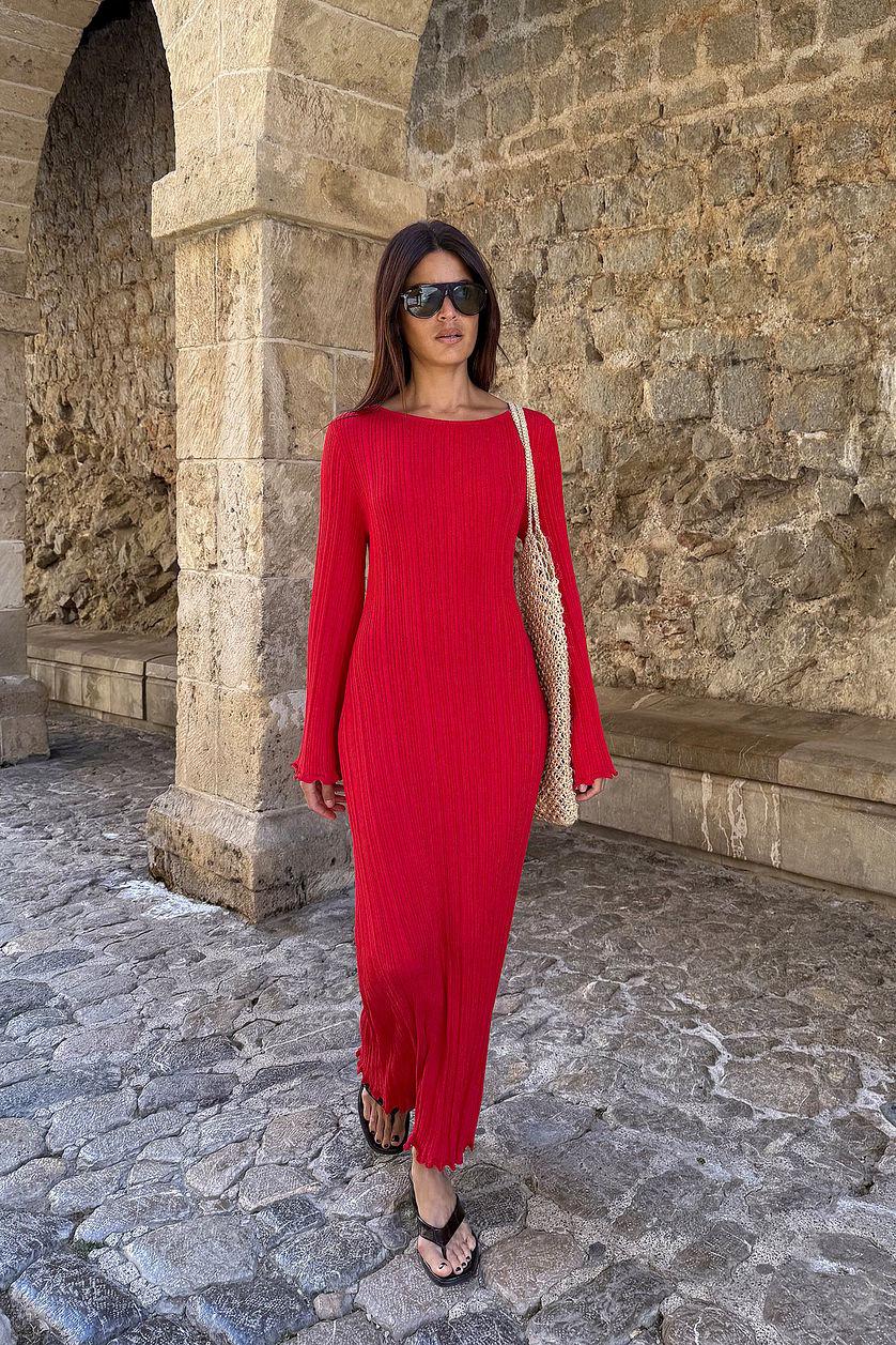 Knitted Round Neck Frill Maxi Dress Product Image