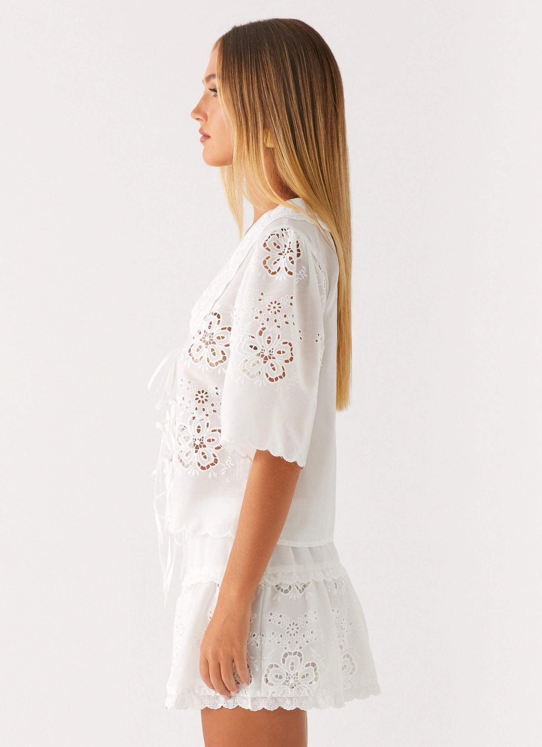 Summer Escape Embroidered Top - White Product Image