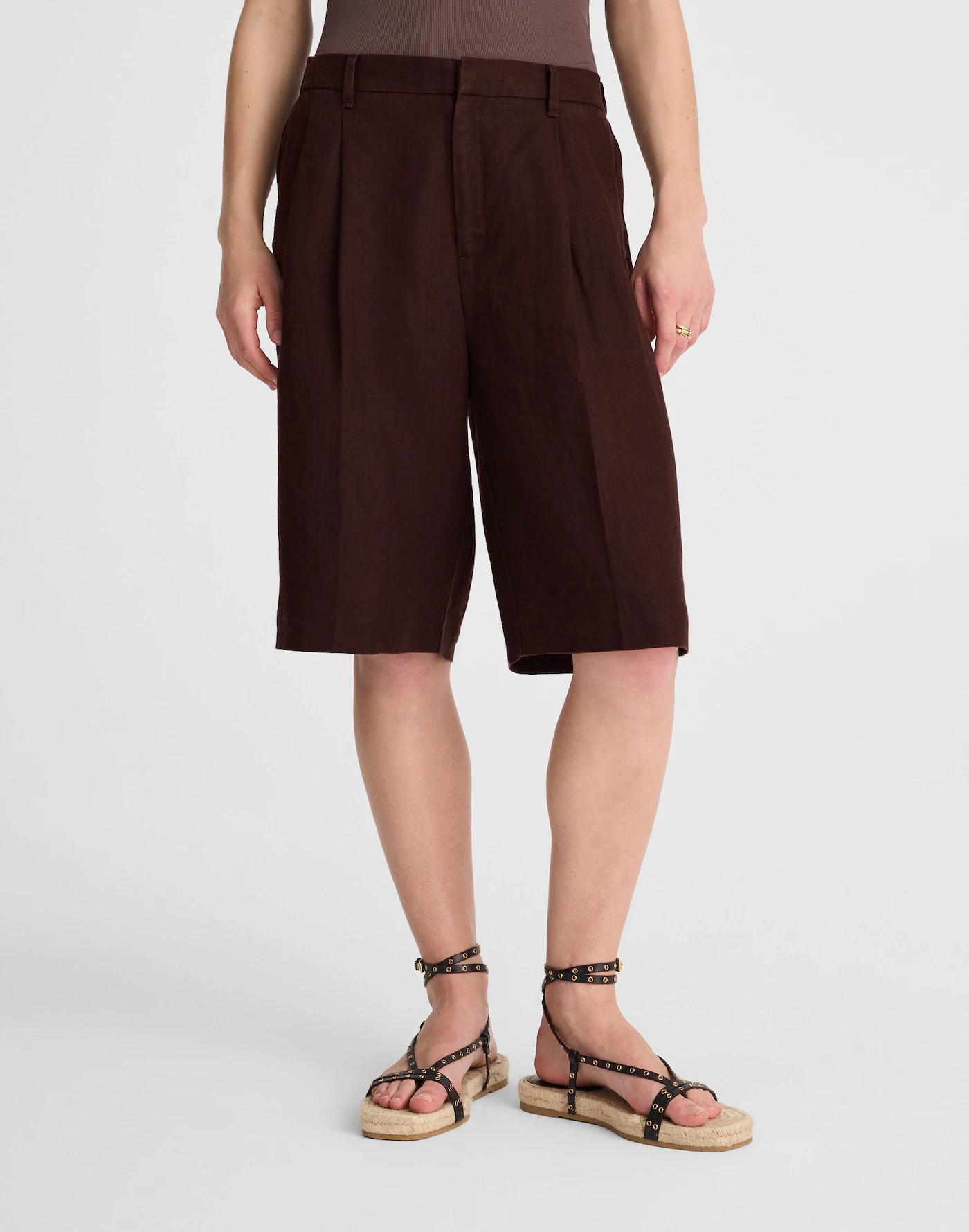 Relaxed Pleated Trouser Shorts in 100% Linen Product Image