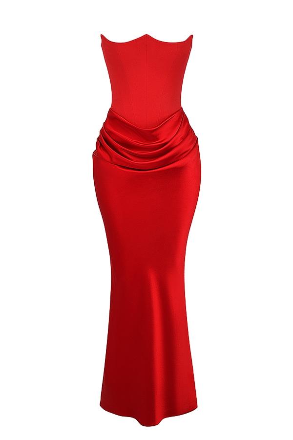 Persephone  scarlet strapless corset maxi dress Product Image