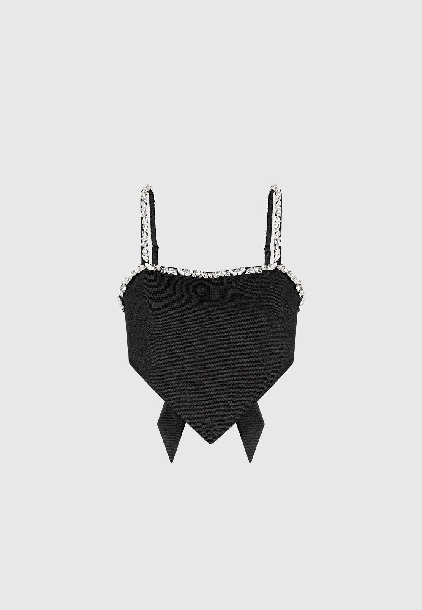 Eloise - Embellished Strap Handkerchief Top - Black Female Product Image