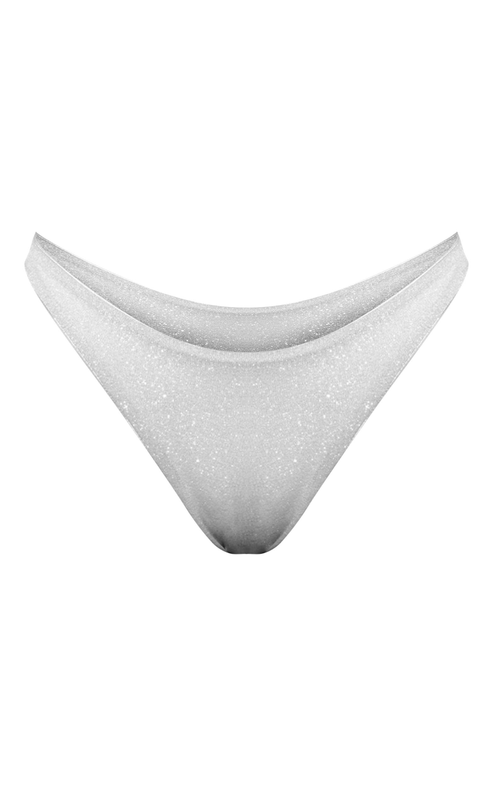 Silver Glitter High Leg Bikini Bottoms Product Image