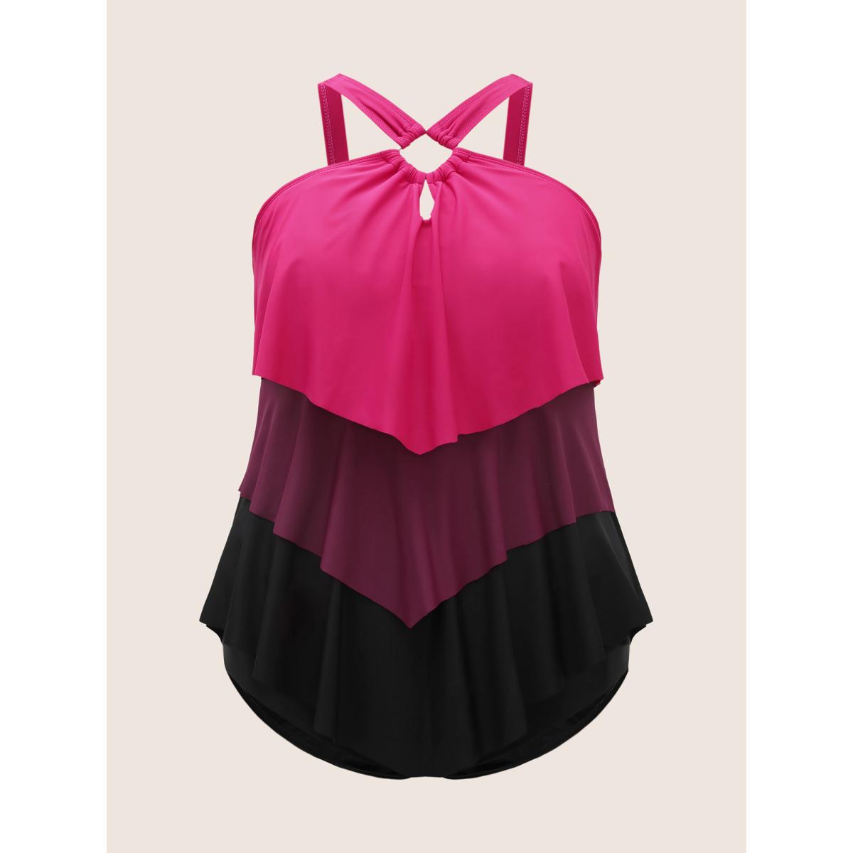 Plus Size Contrast Cut Out Tiered Hem One Piece Swimsuit Women's Swimwear Rosered Beach Contrast Curve Bathing Suits High stretch One Pieces BloomChic 28/5X Product Image