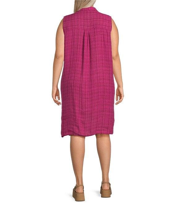 Eileen Fisher Plus Puckered Organic Linen Point Collar Sleeveless Shirt Dress Product Image