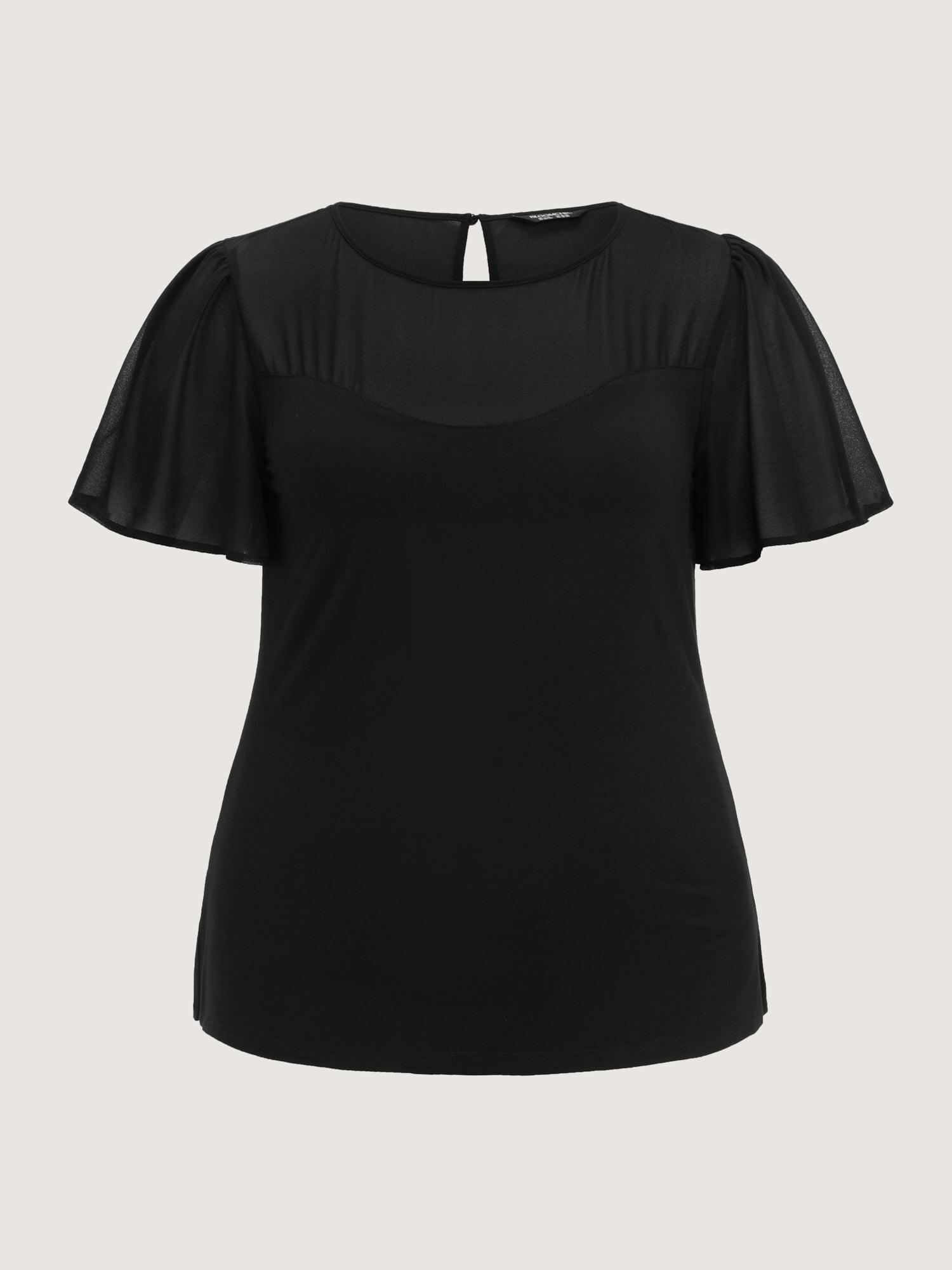 Mesh Neckline Spliced Fitted Knit Top Female Product Image