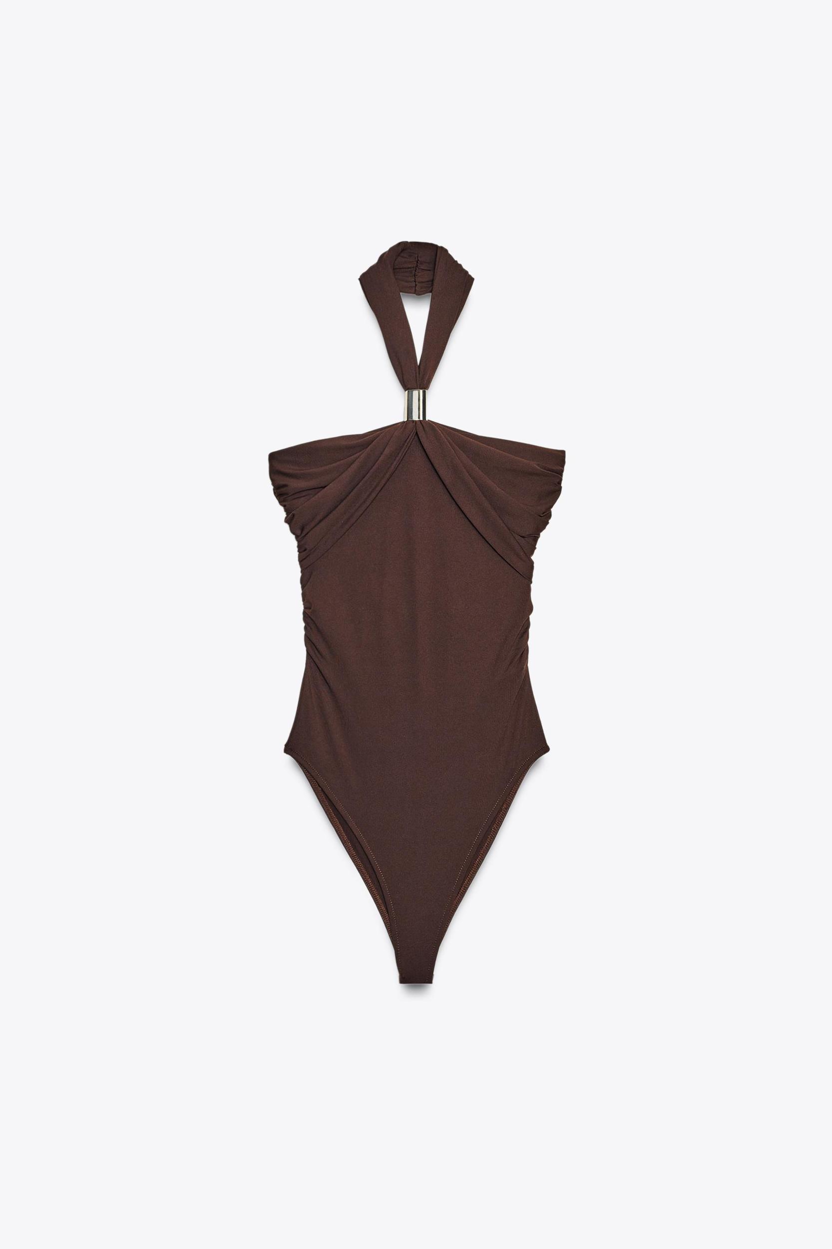 HALTER POLYAMIDE BODYSUIT WITH METAL DETAIL Product Image