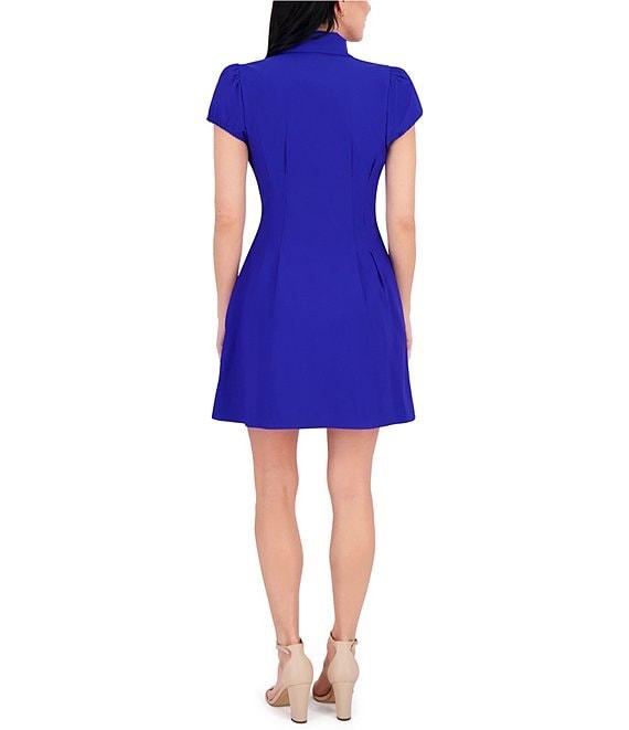 Kensie Short Puffed Sleeve Fit and Flare Shirt Dress Product Image