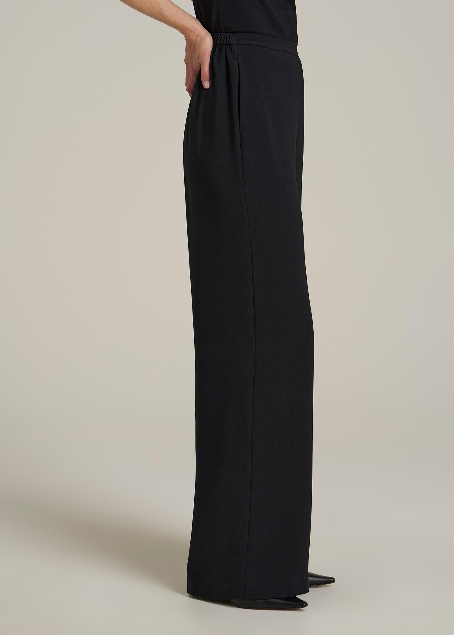Pull-On Crepe Ultra Wide Pants for Tall Women in Black Female Product Image