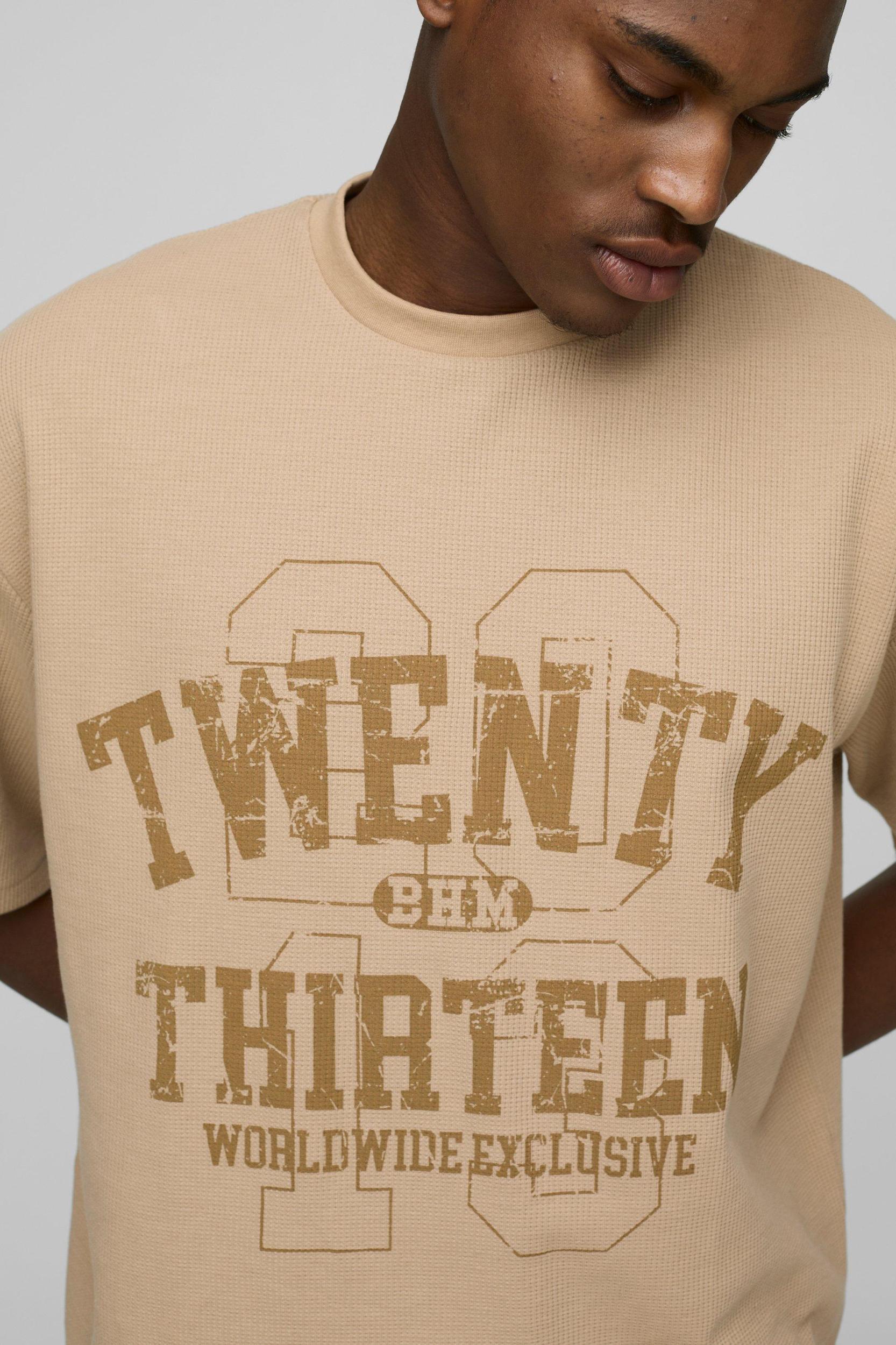 Oversized Boxy Waffle Varsity Printed T-Shirt | boohooMAN USA Product Image