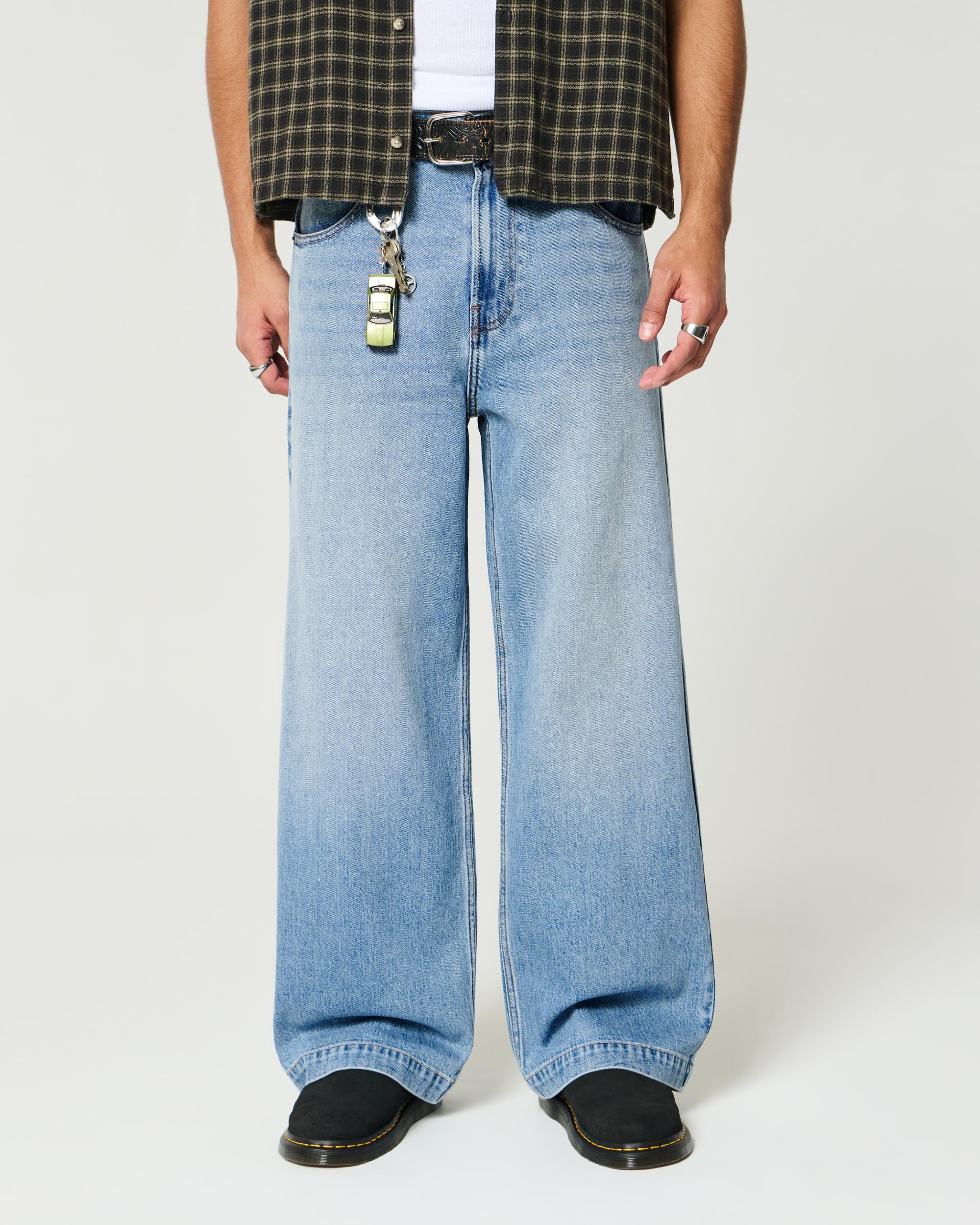 Medium Wash Wolf Graphic Super Baggy Jeans Product Image