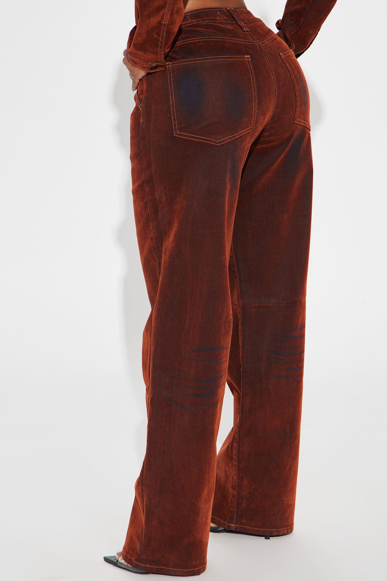 Karmic Stretch Velvet Straight Leg Jeans - Rust Product Image