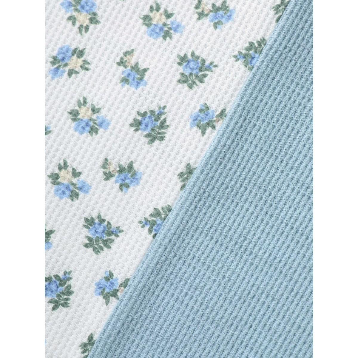 Plus Size Waffle Grid Floral V-Neck T-Shirt Multicolor Women Texture V-neck Casual T-shirts BloomChic 14-16/1X Product Image