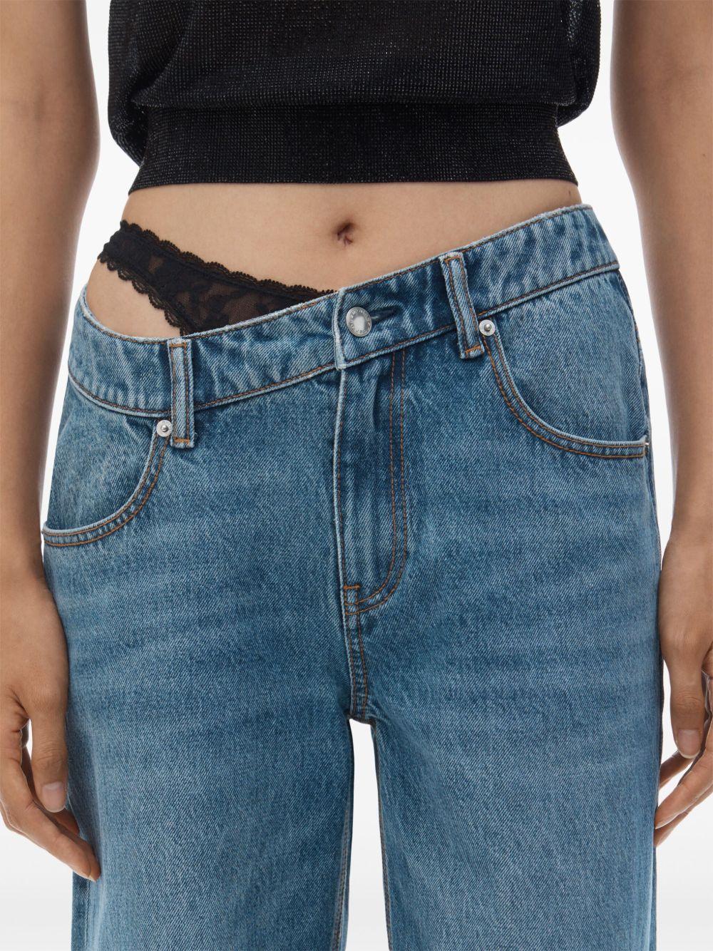 asymmetrical waistband lace jeans Product Image