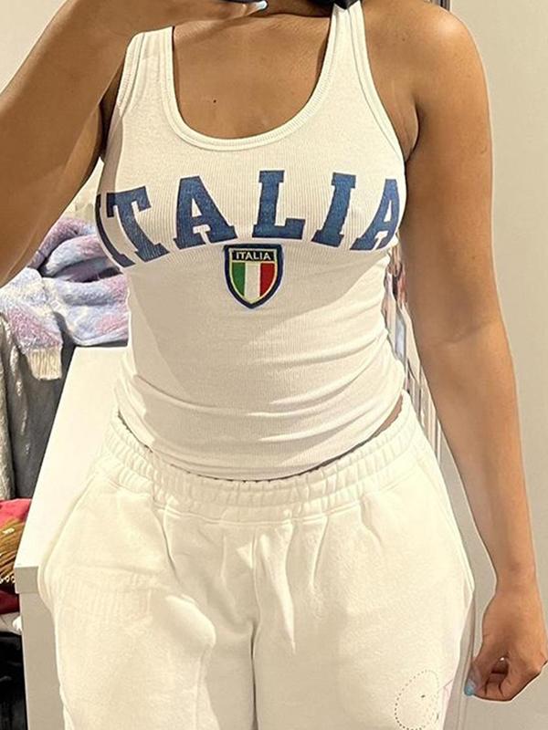 Letter Print U Neck Tank Top Product Image