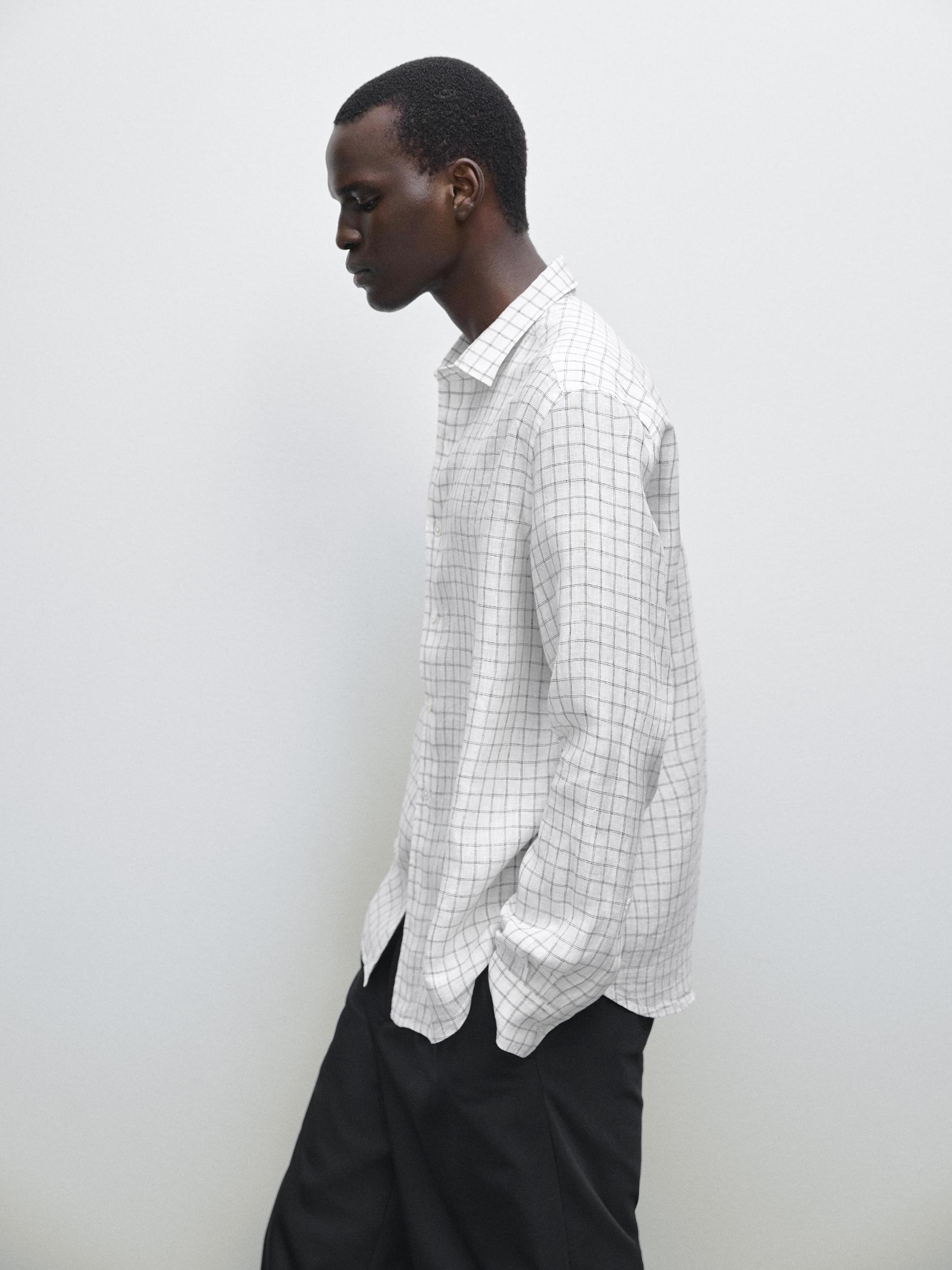 Regular-fit linen check shirt Product Image