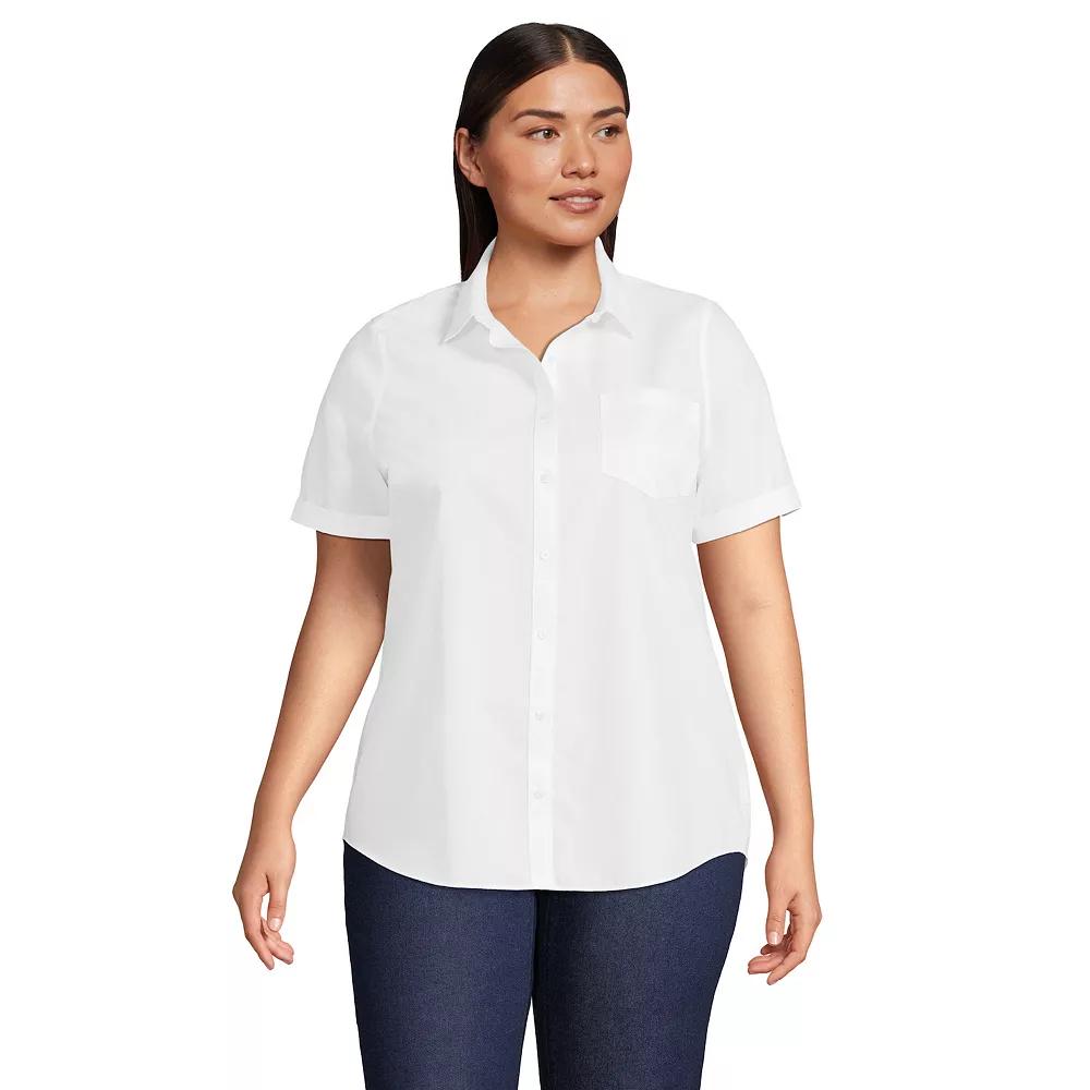 Plus Size Lands' End Favorite Wrinkle Free No Iron Short Sleeve Shirt, Women's, Size: 2XL, White Product Image