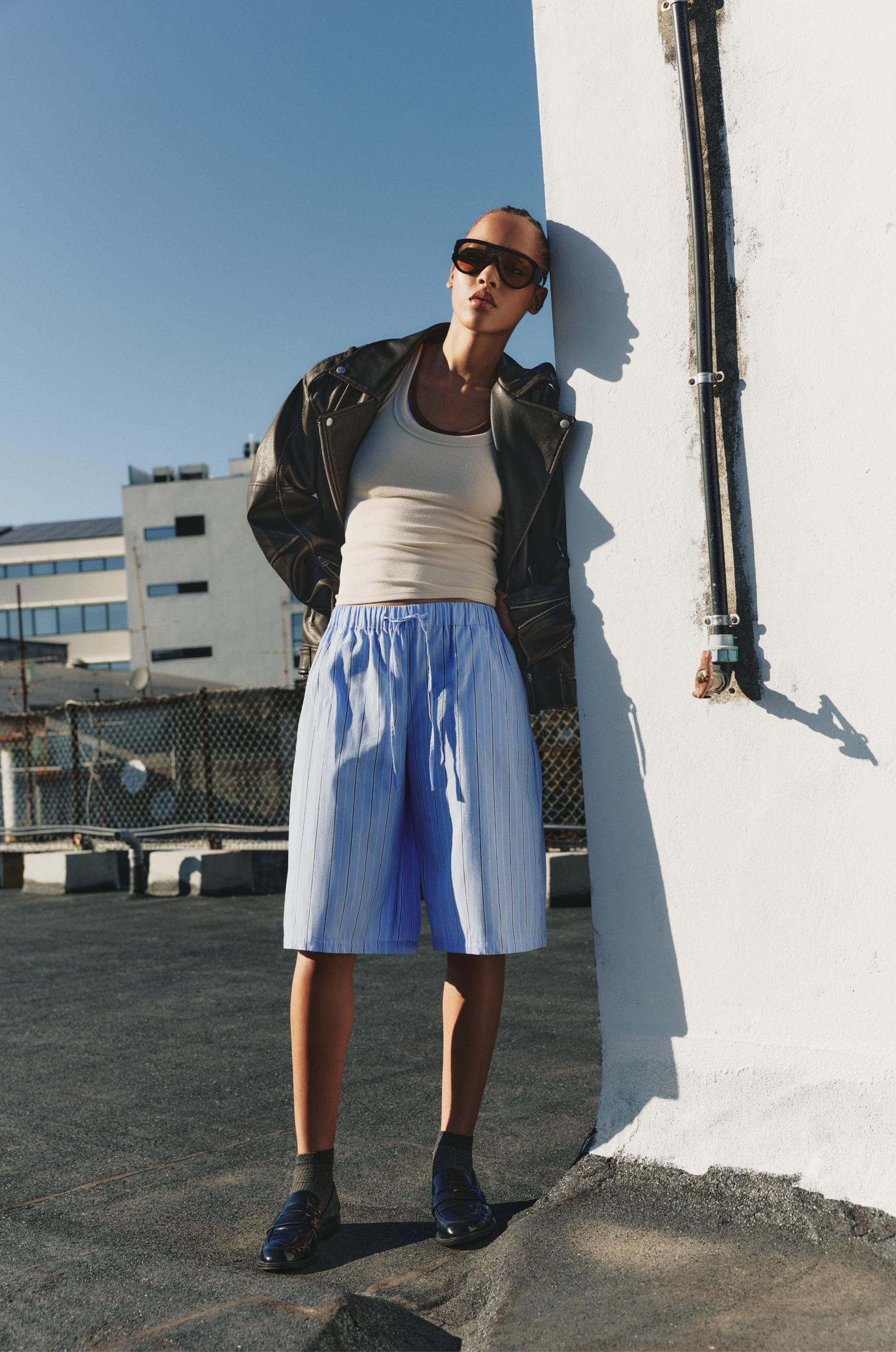 Striped pajama-style Bermuda shorts Product Image