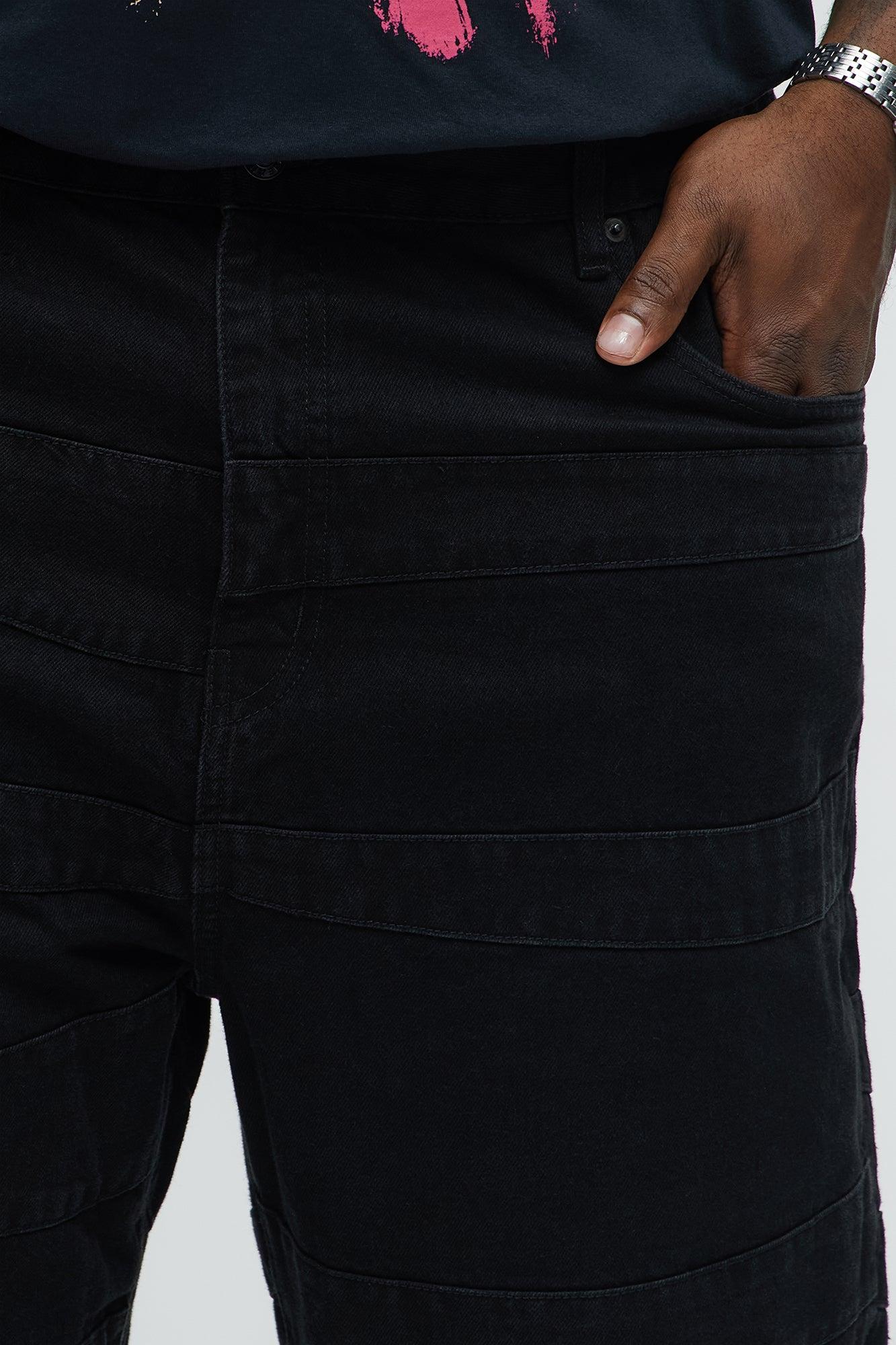 Baggy Layered Paneled Jeans - Black Male Product Image