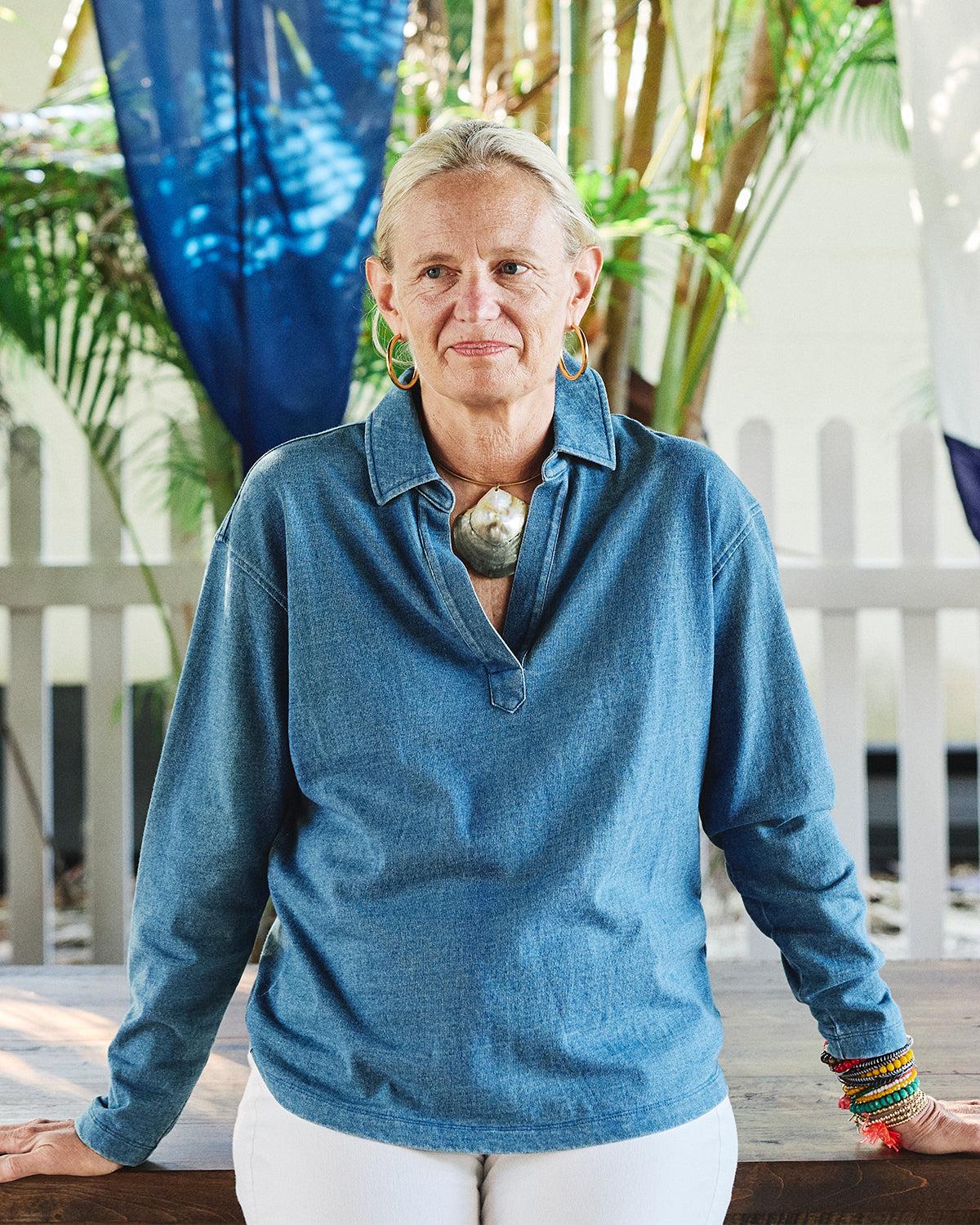 Indigo Inlet Pullover in Washed Indigo Jersey Product Image