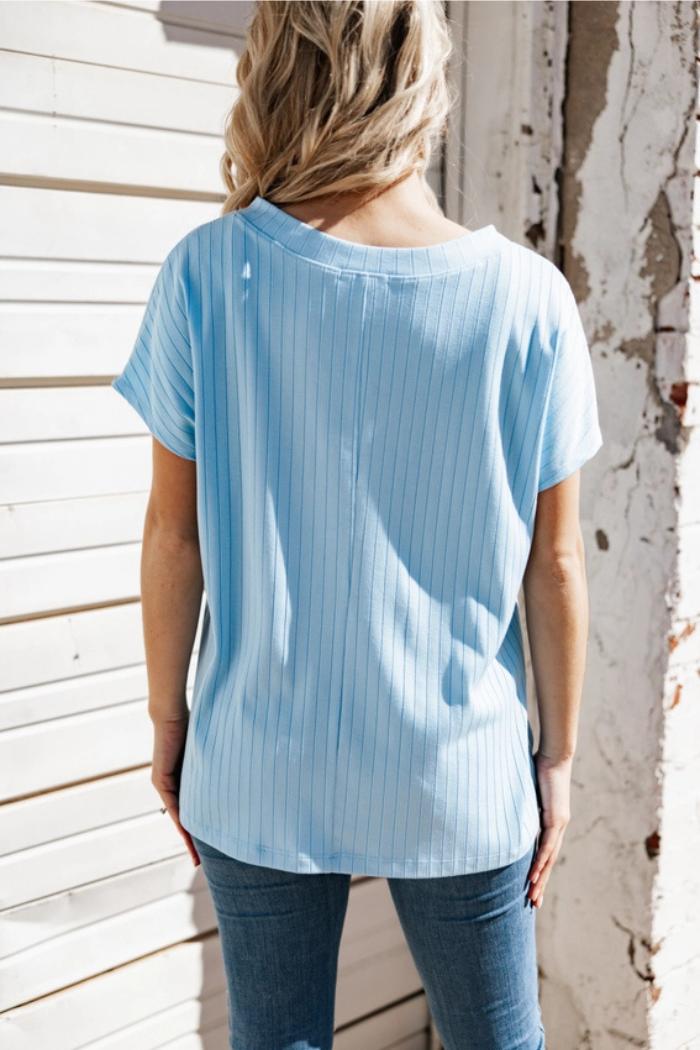 Plus Size Casual Thick Ribbed V Neck Top Product Image