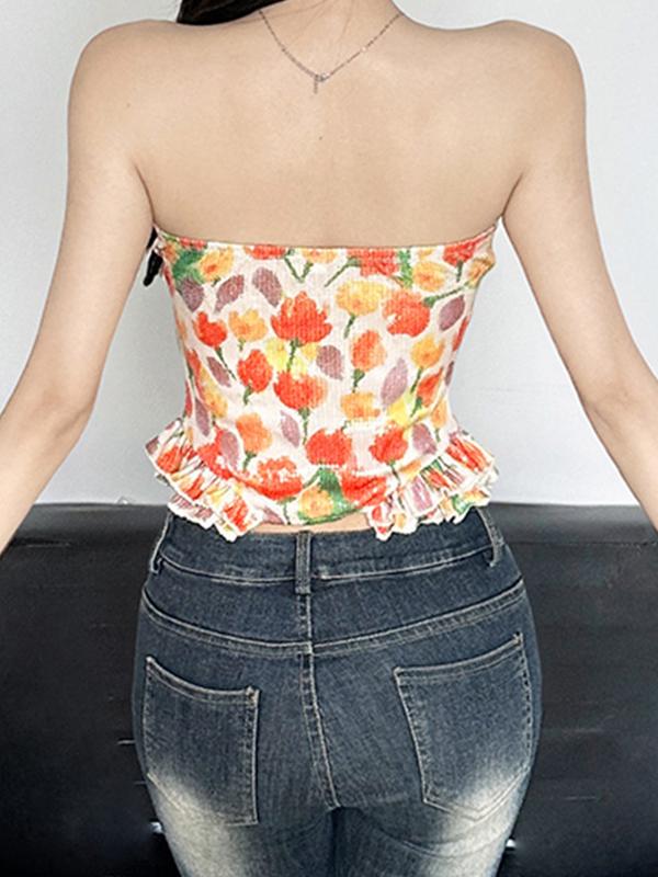 Girly Tulip Print Bandeau Top Product Image