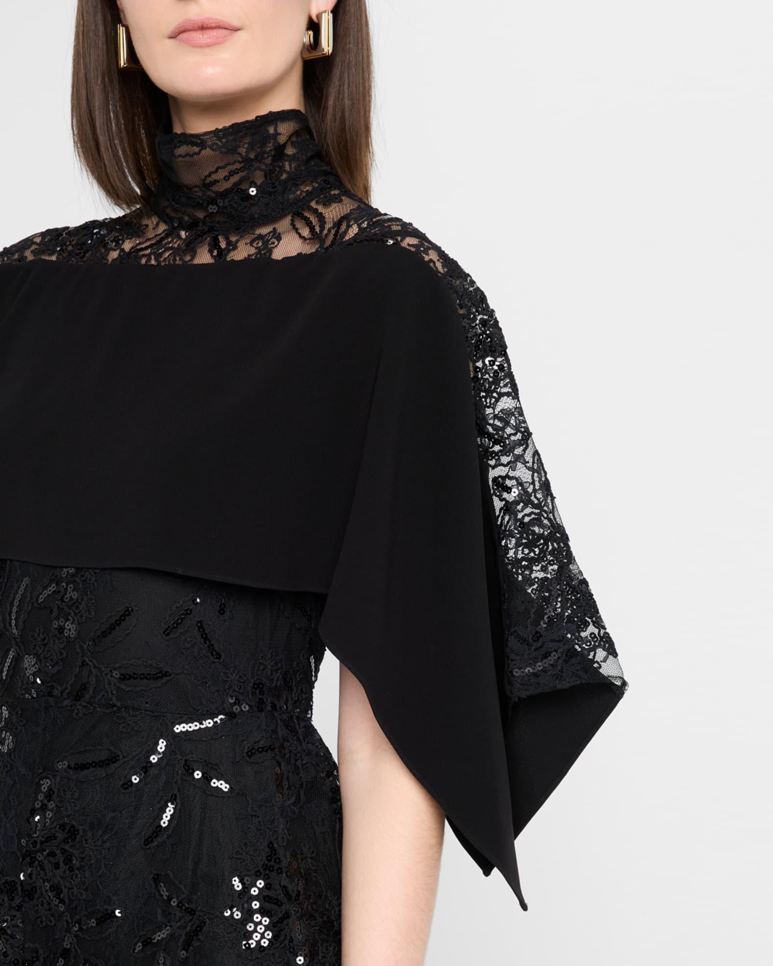 Sequined Lace Mock-Neck Flounce Dress Product Image