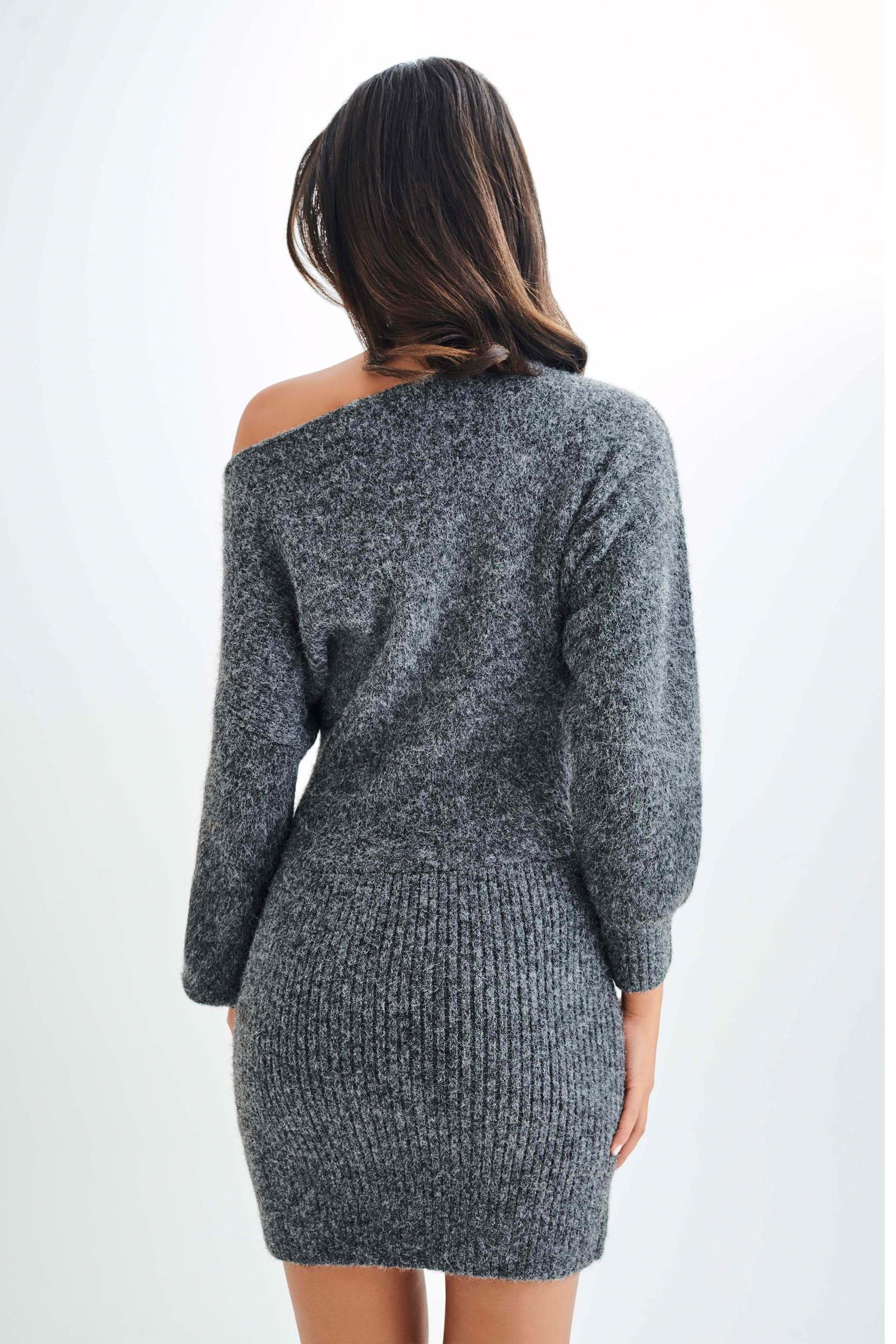 Rafferty Boat Neck Knit Mini Dress - Charcoal Marle Product Image