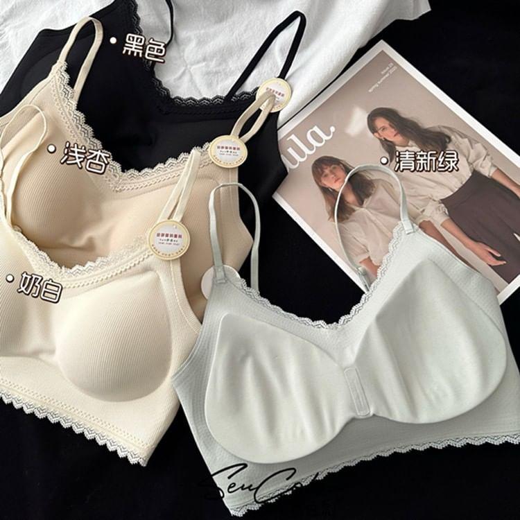 Plain Lace Trim Wireless Bra Product Image