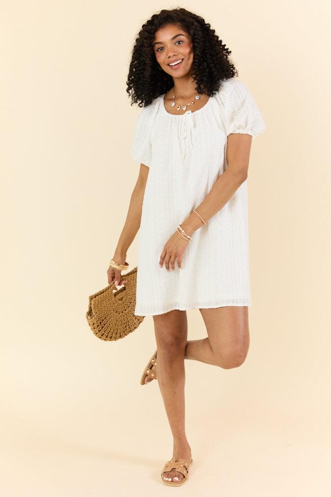 On A Whim White Knit Eyelet Short Sleeve Dress FINAL SALE Product Image