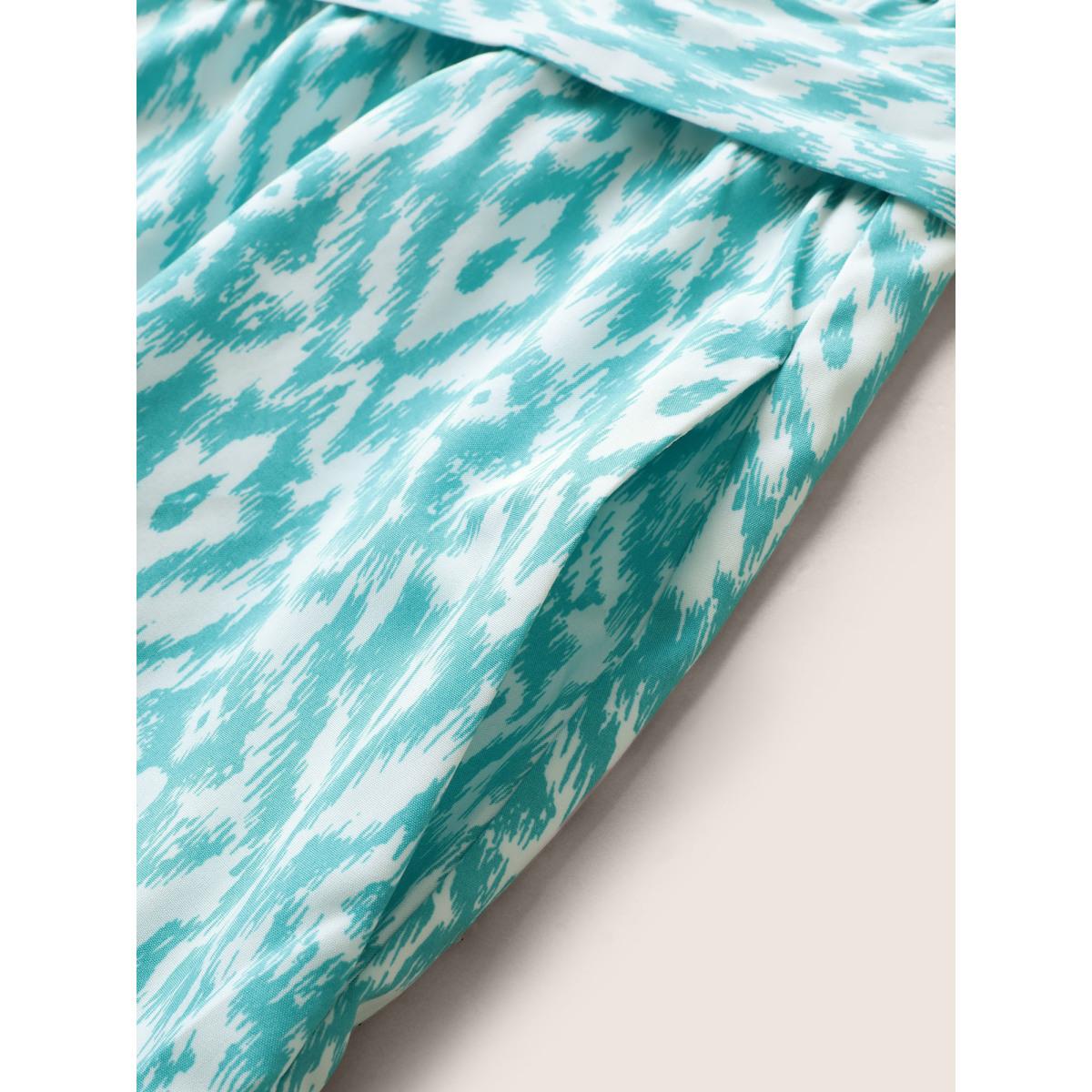 Plus Size Cowl Neck Bandana Print Midi Dress Turquoise Women Resort Cowl Neck Sleeveless Curvy BloomChic 28/5X Product Image