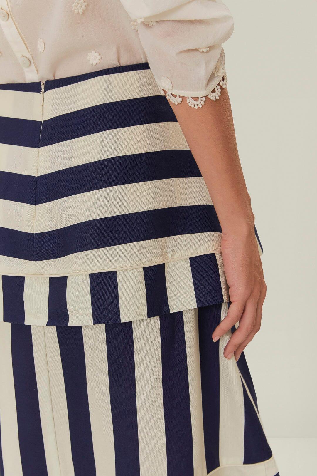 Blue Mixed Stripes Midi Skirt Product Image