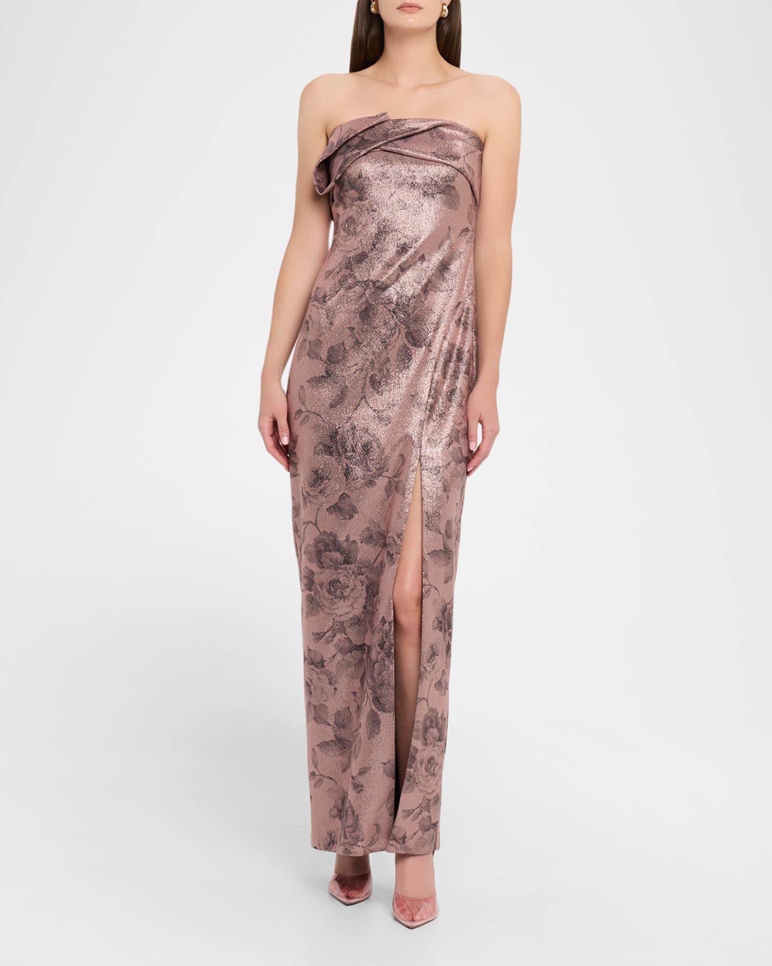 Strapless Shimmer Jacquard Column Gown Product Image