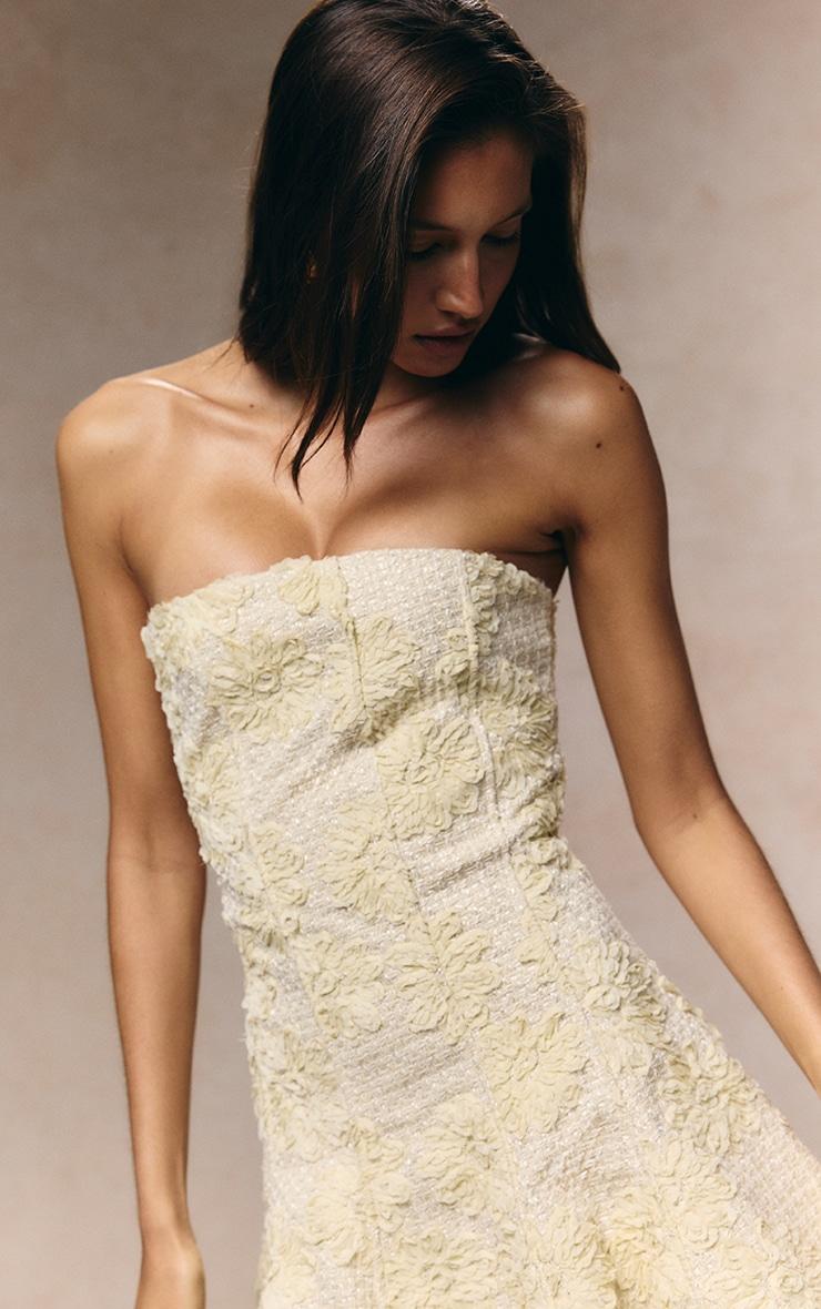 Lemon Floral Jacquard Boucle Skater Dress Product Image