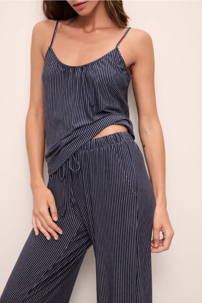 Gisele Printed TENCEL™ Modal Cami & Pant PJ Set | Duo Stripe True Navy Product Image