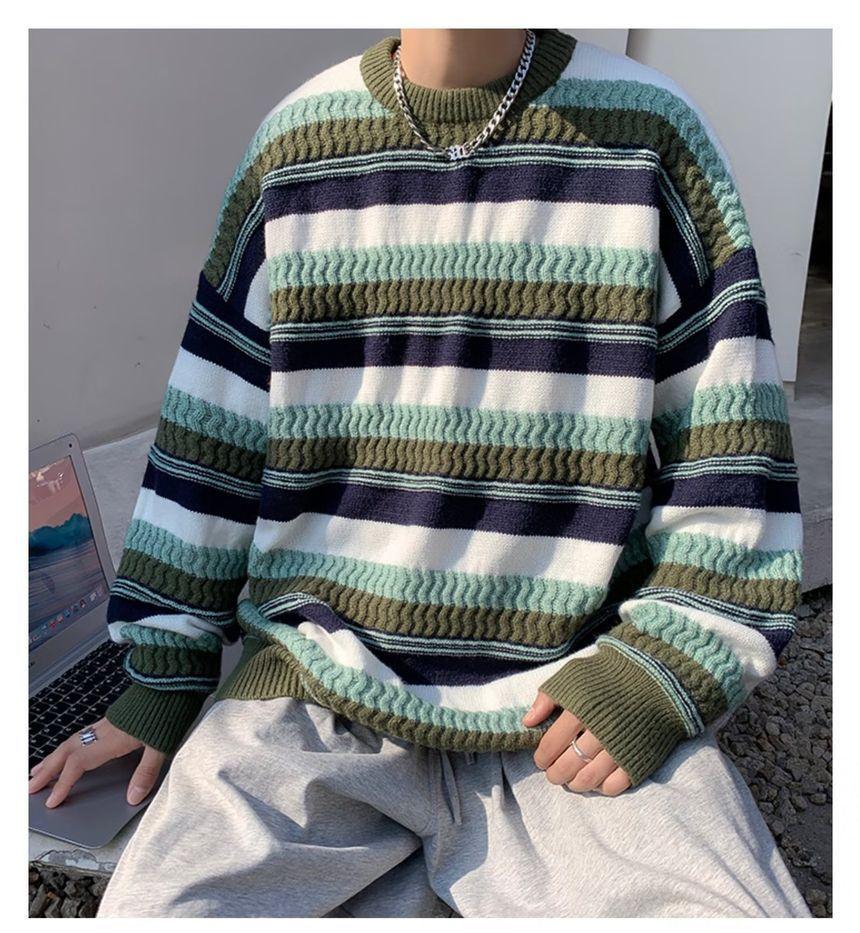 Long-Sleeve Color-Block Striped Knit Top Product Image