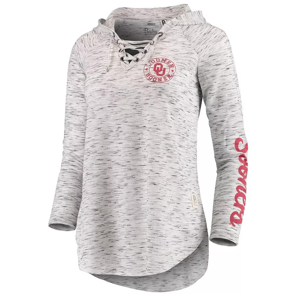 Women's Pressbox Gray Oklahoma Sooners Space Dye Lace-Up V-Neck Long Sleeve T-Shirt,  Product Image
