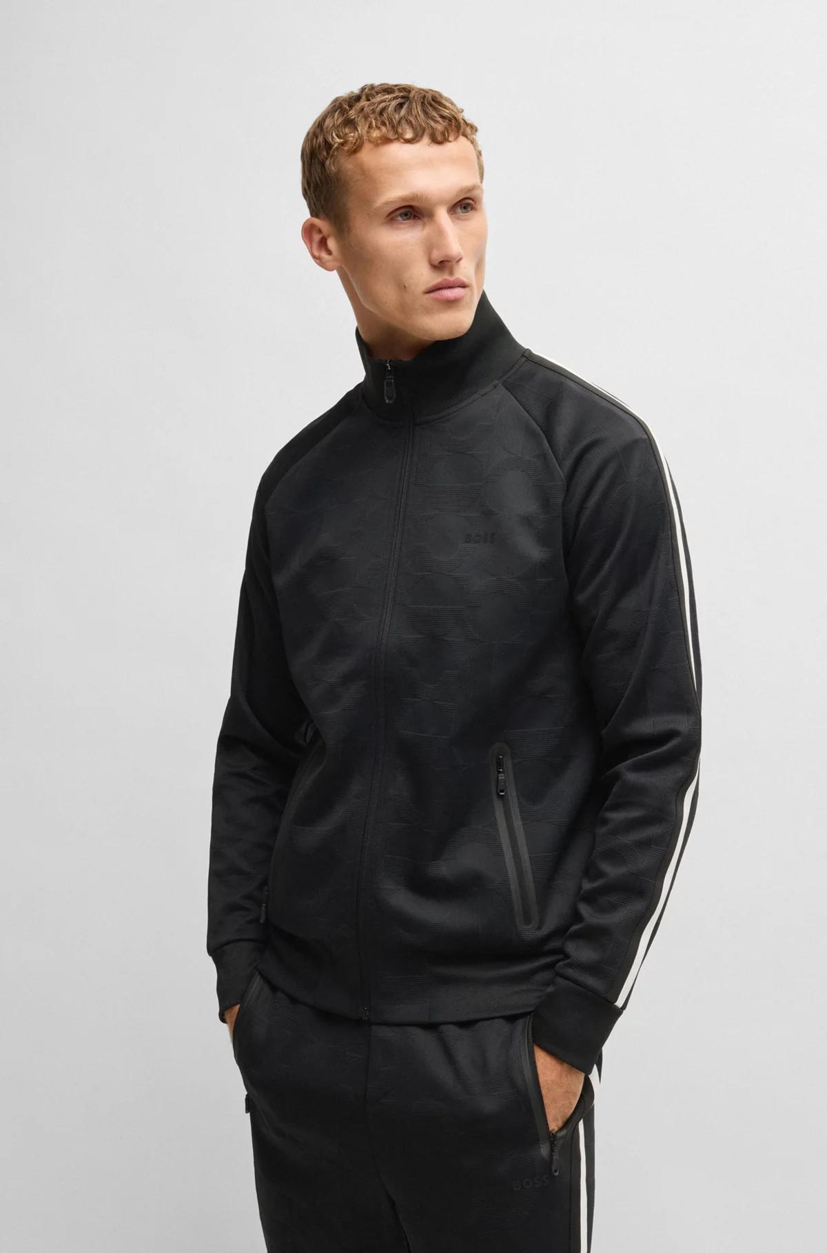 Boss Circle-Jacquard Zip-Up Sweatshirt with Side Stripes Product Image