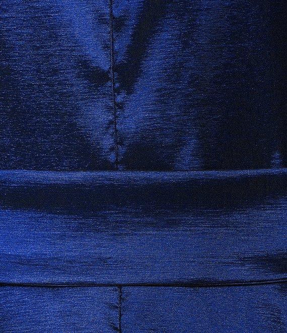 Marina Stretch Plus Size Taffeta V-Neck Long Sleeve Tie Sash Fit-and-Flare Gown Product Image