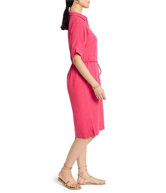 NIC + ZOE Devon Rumba Linen Blend Point Collar Short Sleeve Tie Waist Shirt Dress Product Image
