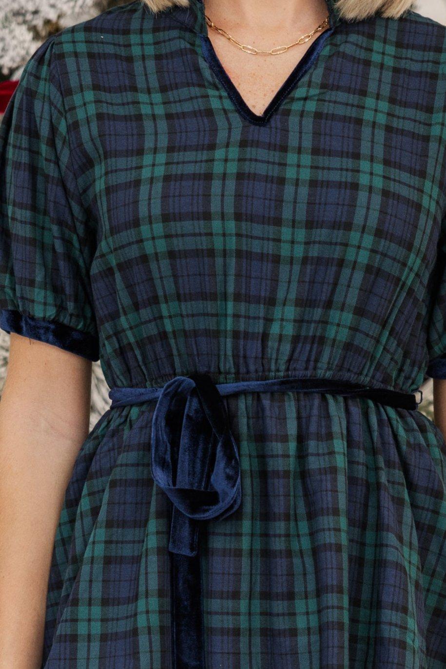 Feeling The Joy Green Tartan Plaid Midi Dress Female Product Image