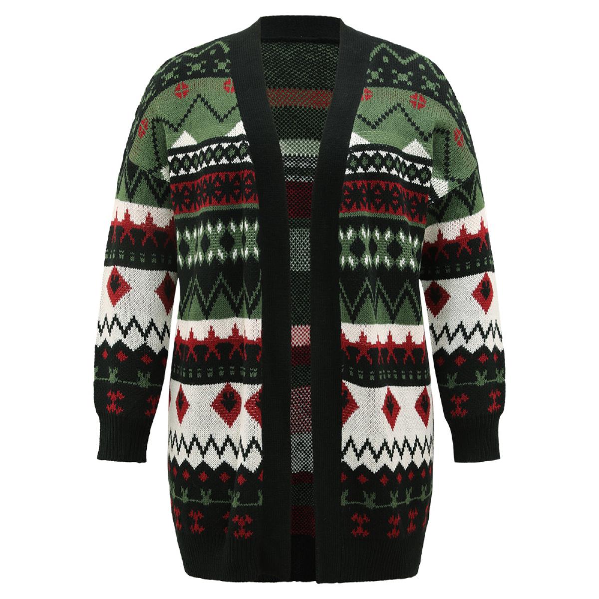 Plus Size Christmas Graphic Open Front Tunic Cardigan Multicolor Women Casual Loose Long Sleeve Dailywear Cardigans BloomChic 26/4X Product Image