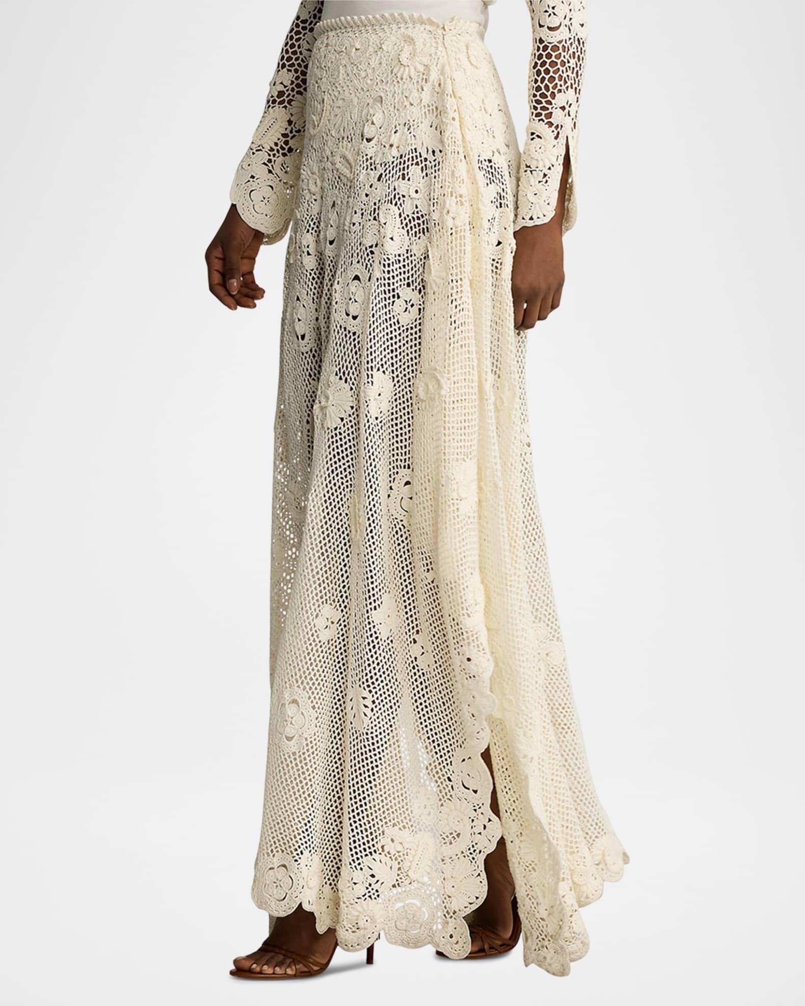 Hand-Crocheted Floral Silk Sweater Skirt Product Image